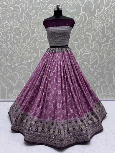 Beautiful Purple Georgette Weaving Party Wear Lehenga Choli